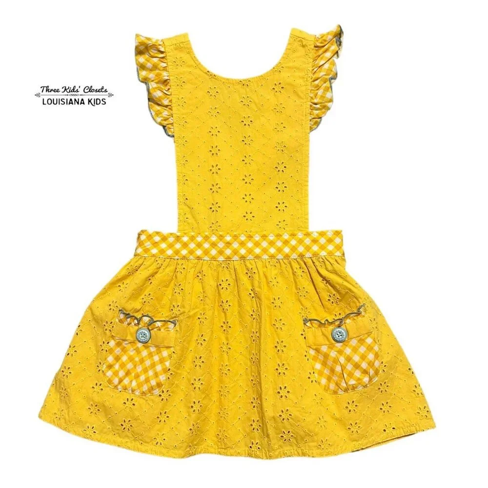 Matilda Jane 4Y Splendid Sunshine Yellow Eyelet Pinafore Dress